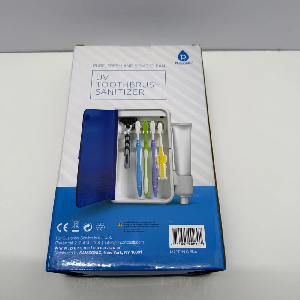Pursonic UV Toothbrush Sanitizer Wall Mount Storage Case White Blue S2, Sealed